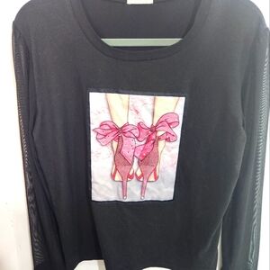 Adorable womens long sleeve t shirt with mesh sleeves, Size 1x